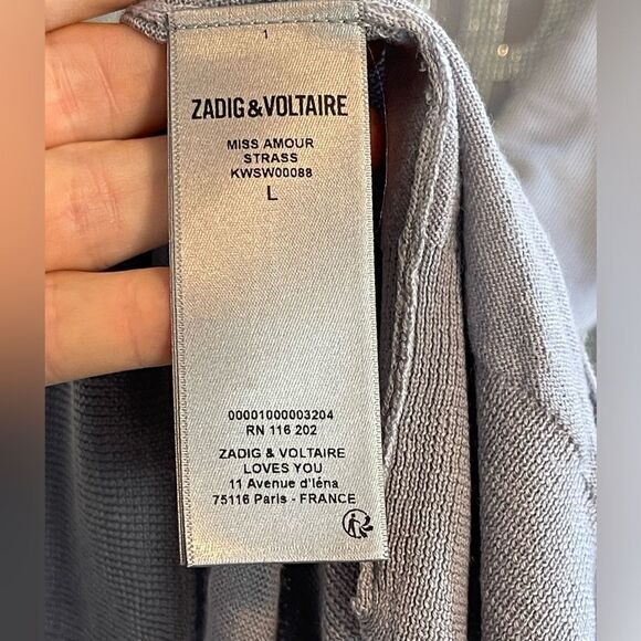 Zadig & Voltaire Gaby Amour grey Sweater with studded bling. NWT. Large - Picture 6 of 12